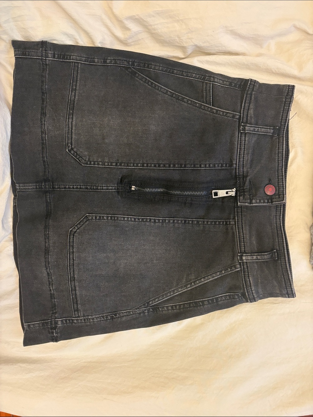 Zadig & Voltaire Black Washed Denim Mini Skirt with Back Patch Pockets